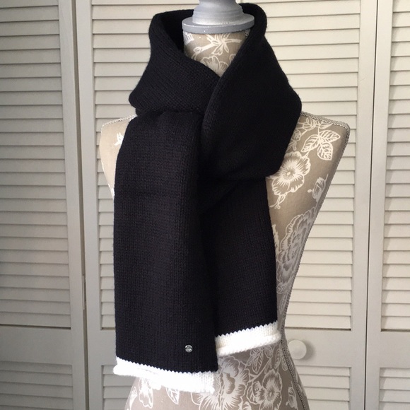 kate spade Accessories - Kate Spade Fine Gauge Knit Scarf Wrap Black Cream